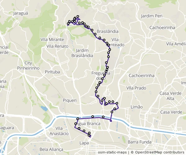 Mapa do itinerário da linha