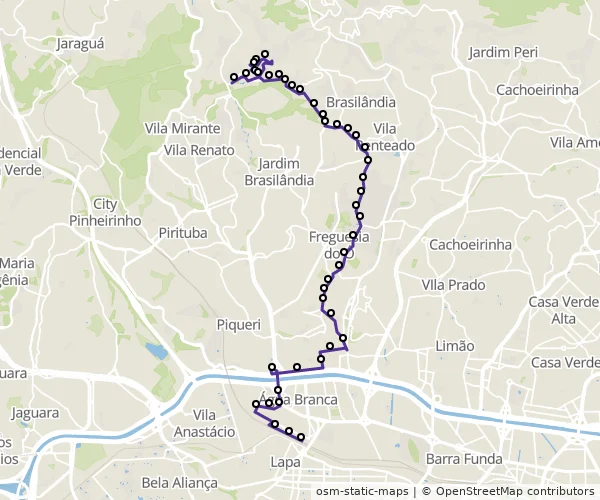 Mapa do itinerário da linha