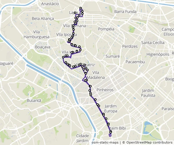 Mapa do itinerário da linha