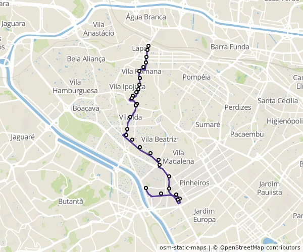 Mapa do itinerário da linha