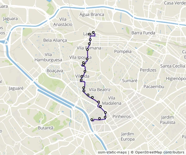 Mapa do itinerário da linha