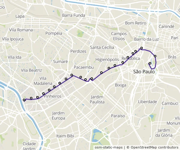 Mapa do itinerário da linha