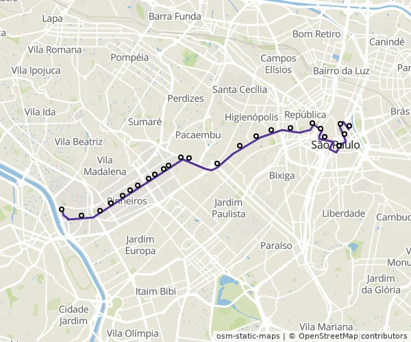 Mapa do itinerário da linha