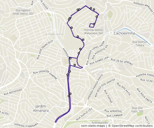 Mapa do itinerário da linha