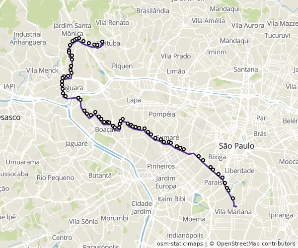 Mapa do itinerário da linha