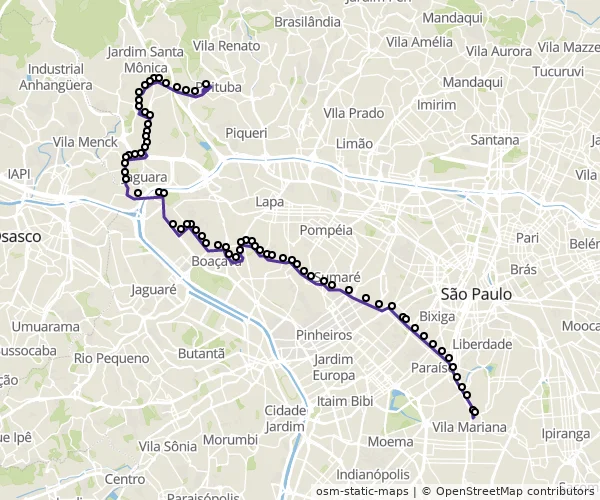 Mapa do itinerário da linha