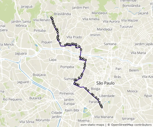 Mapa do itinerário da linha