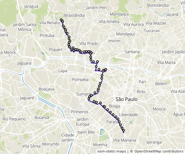 Mapa do itinerário da linha
