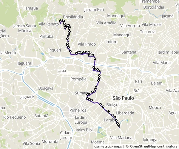 Mapa do itinerário da linha