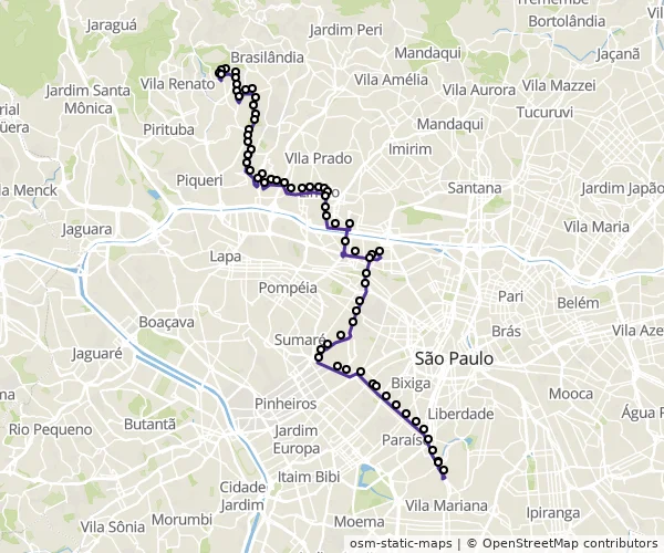 Mapa do itinerário da linha