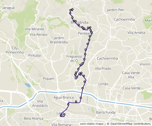Mapa do itinerário da linha
