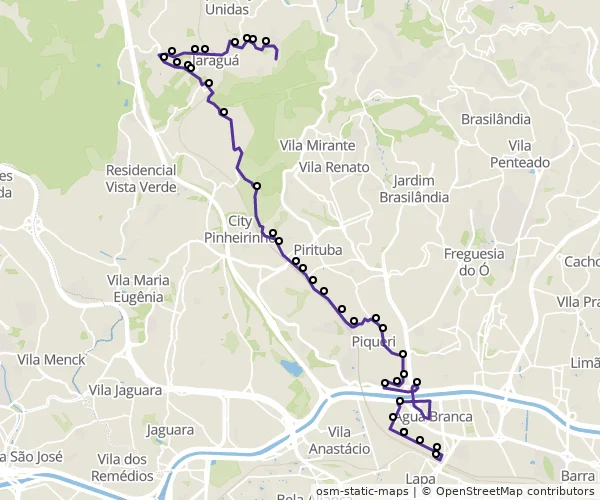 Mapa do itinerário da linha