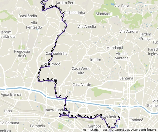Mapa do itinerário da linha