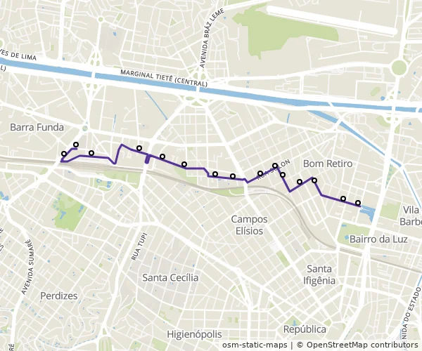 Mapa do itinerário da linha