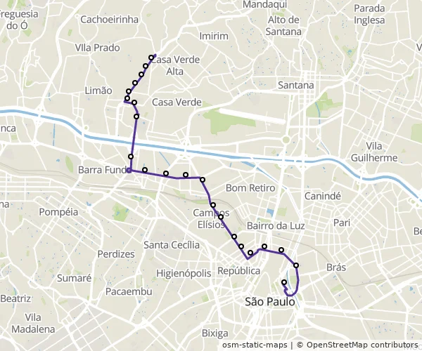 Mapa do itinerário da linha
