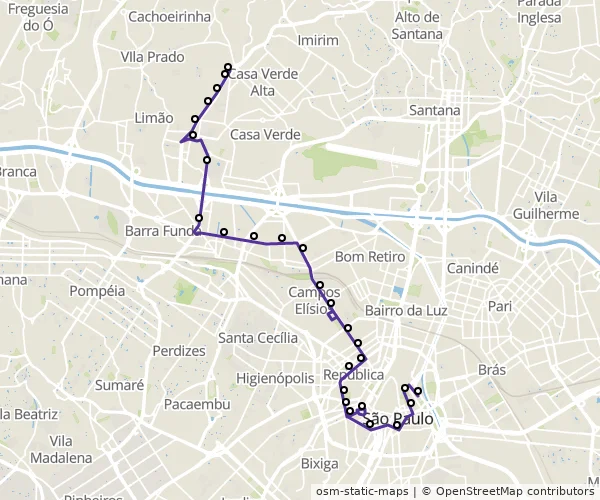 Mapa do itinerário da linha