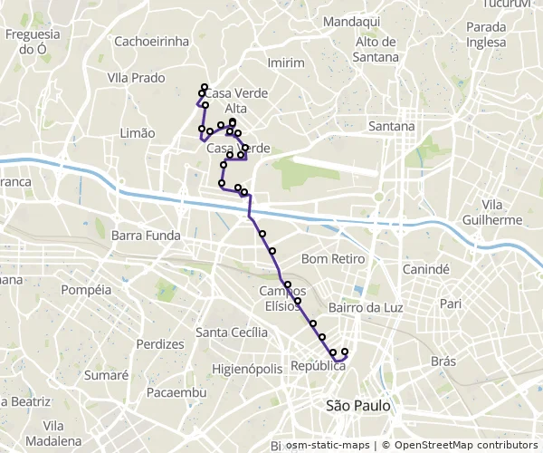 Mapa do itinerário da linha