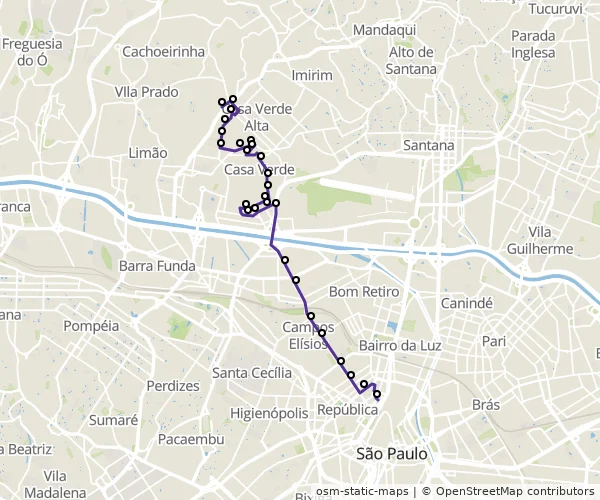 Mapa do itinerário da linha