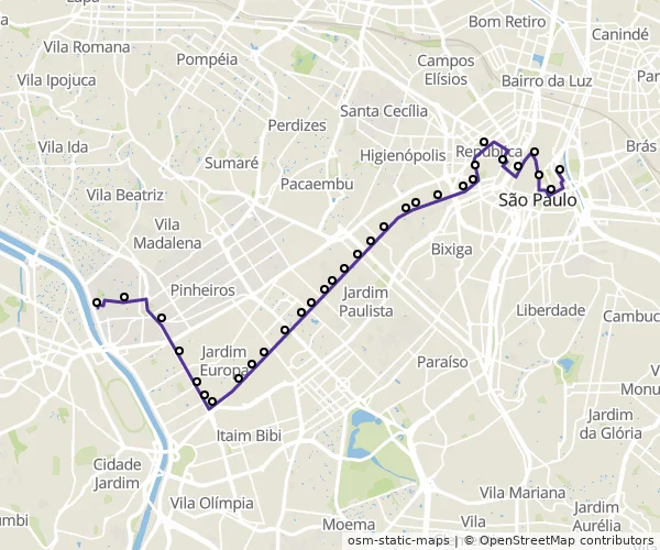 Mapa do itinerário da linha
