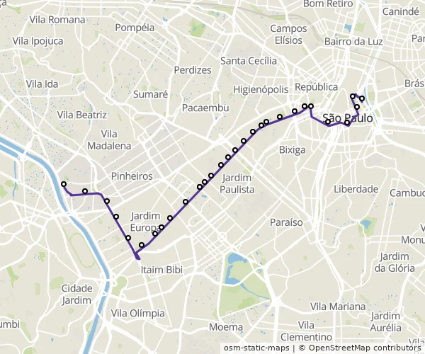 Mapa do itinerário da linha