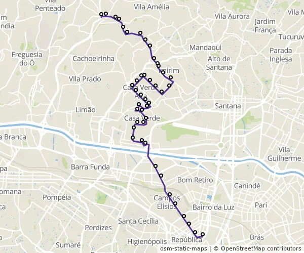 Mapa do itinerário da linha