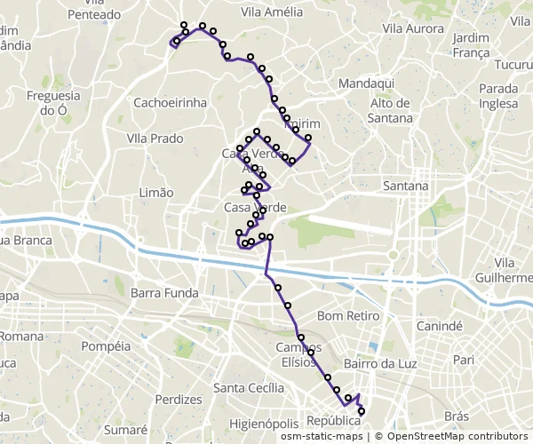 Mapa do itinerário da linha