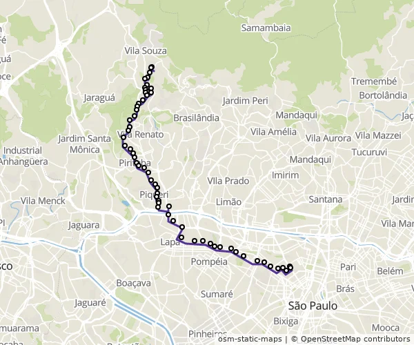 Mapa do itinerário da linha