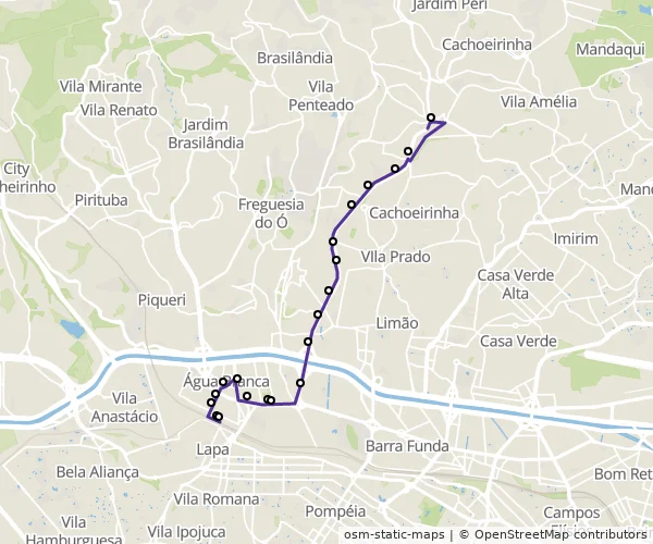 Mapa do itinerário da linha