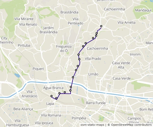 Mapa do itinerário da linha