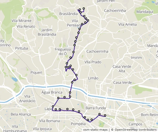 Mapa do itinerário da linha
