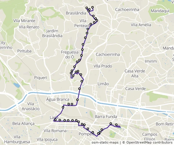 Mapa do itinerário da linha