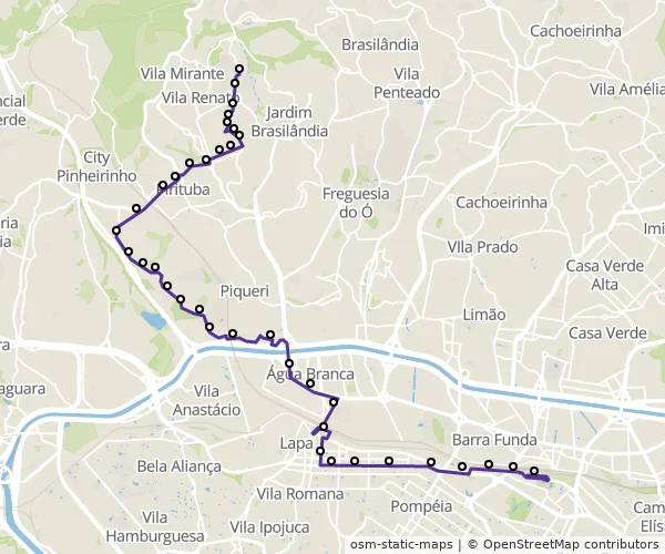 Mapa do itinerário da linha