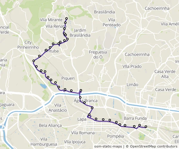 Mapa do itinerário da linha