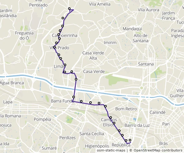 Mapa do itinerário da linha