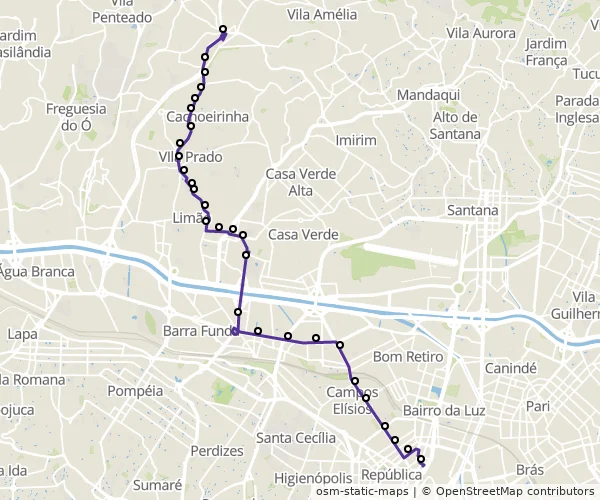 Mapa do itinerário da linha
