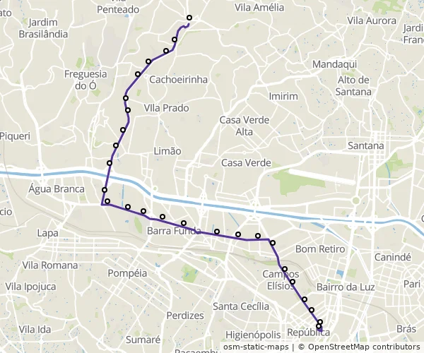 Mapa do itinerário da linha