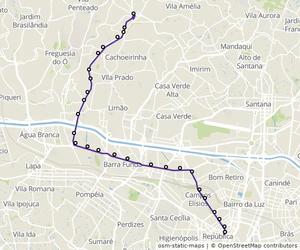 Mapa do itinerário da linha