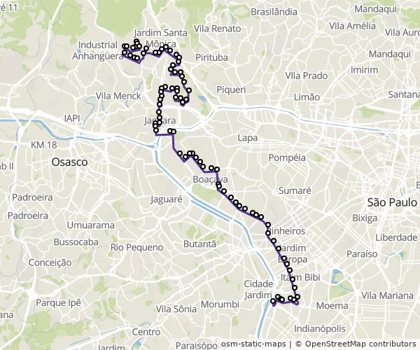 Mapa do itinerário da linha