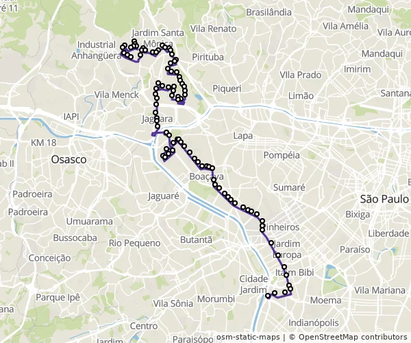 Mapa do itinerário da linha