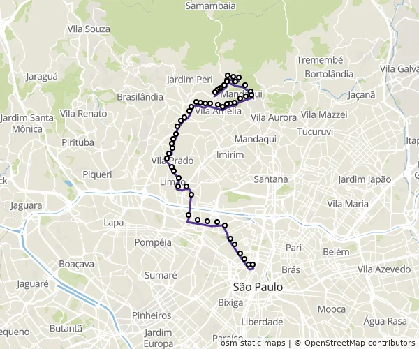 Mapa do itinerário da linha
