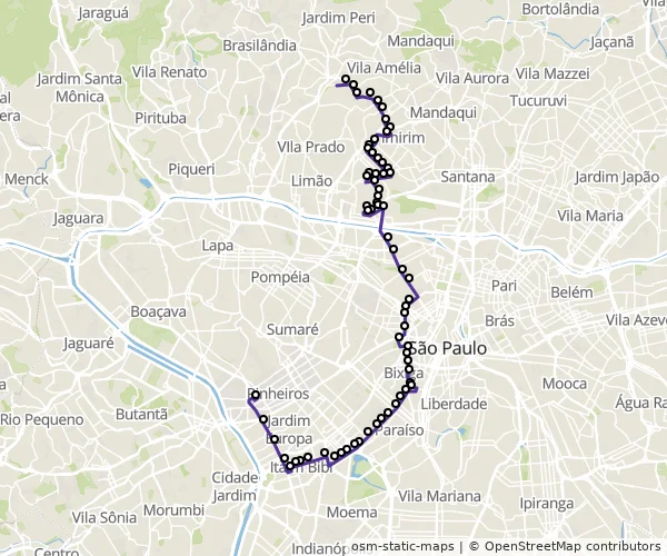 Mapa do itinerário da linha