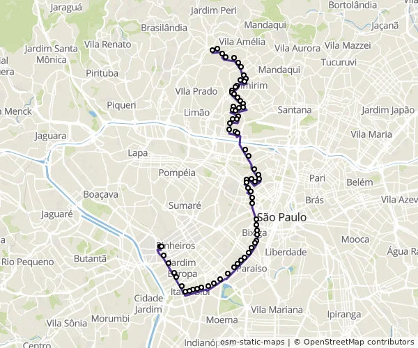 Mapa do itinerário da linha
