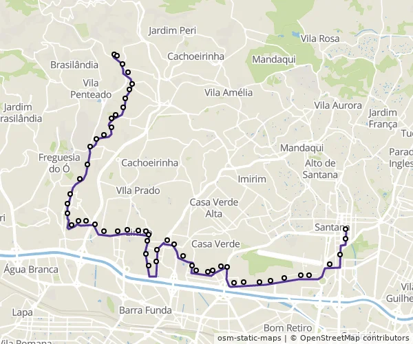 Mapa do itinerário da linha