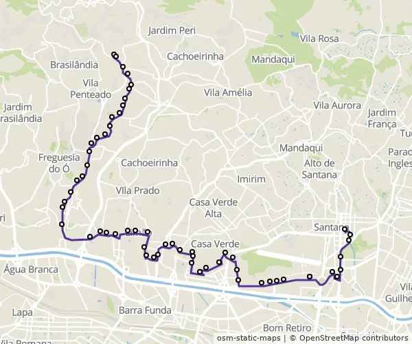 Mapa do itinerário da linha