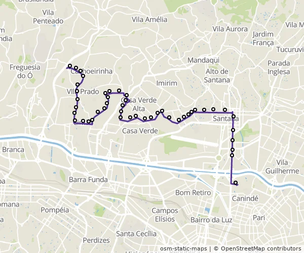 Mapa do itinerário da linha