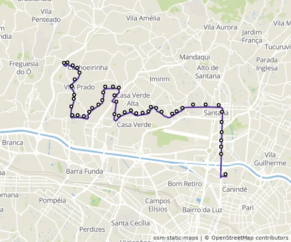 Mapa do itinerário da linha