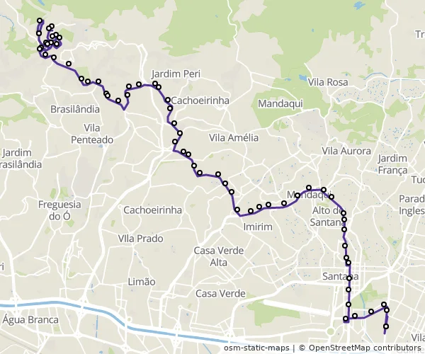 Mapa do itinerário da linha