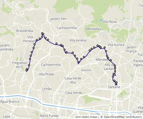 Mapa do itinerário da linha