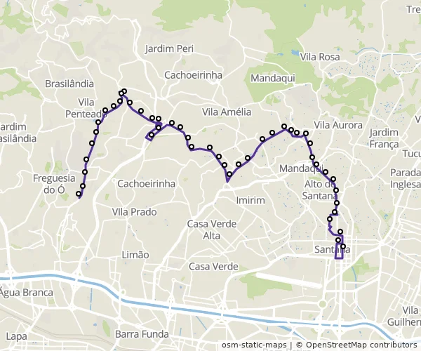 Mapa do itinerário da linha