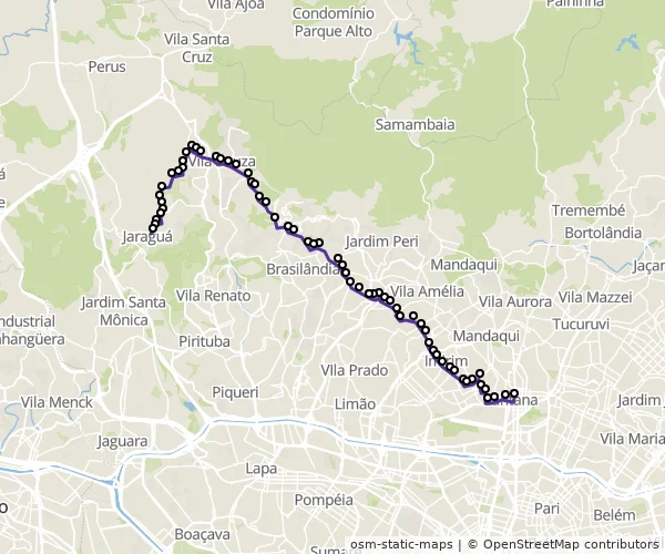 Mapa do itinerário da linha
